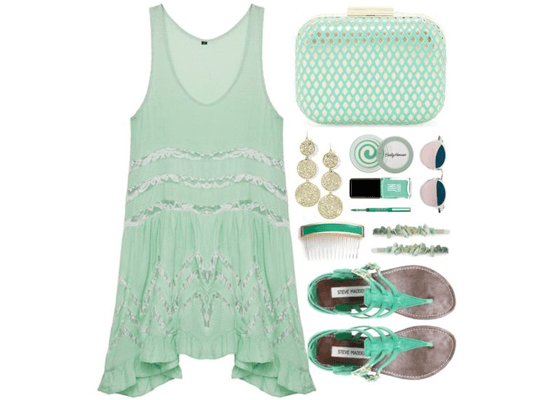 green dress and accessories