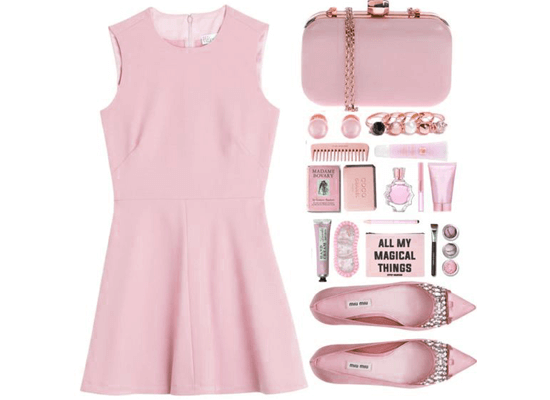 soft pink dress and accessories