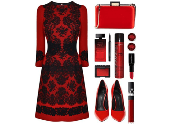 sexy red dress and accessories