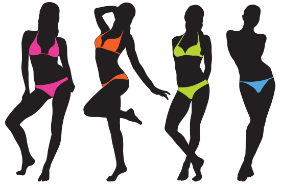 silhouettes of women in bikinis