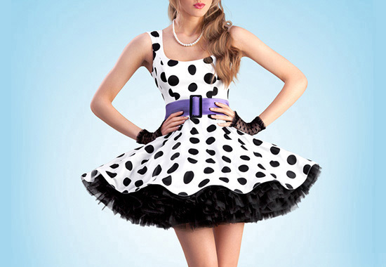 white and black polka dot dress