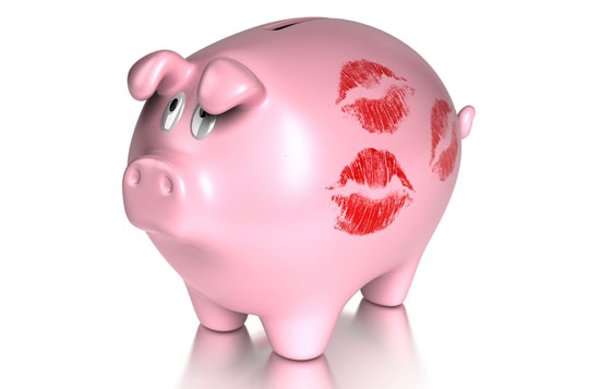 piggy bank with kiss marks
