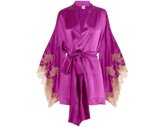 silky violet robe with embroidered sleeves