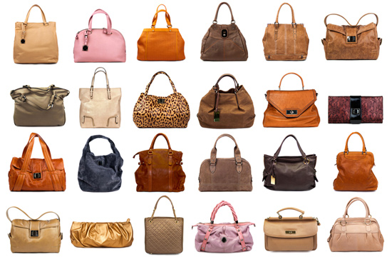 an assortment of nature toned handbags