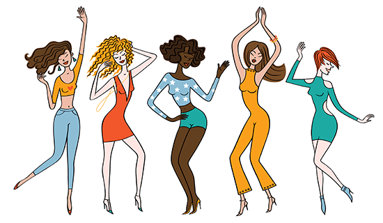 cartoon women celebrating