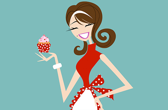 smiling cartoon lady with cupcake