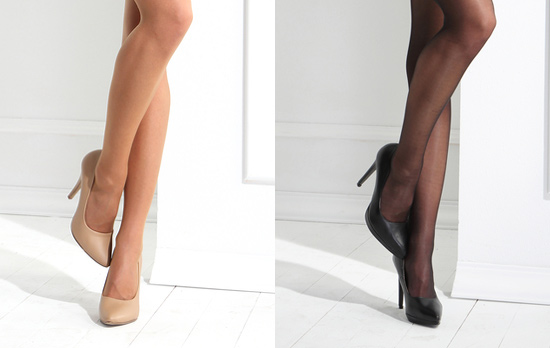nude and black pantyhose and shoes