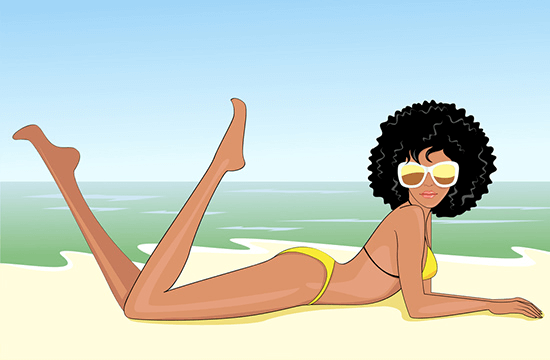 cartoon lady in bikini posed at the beach