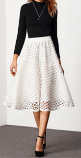 white A line skirt and black fit blouse