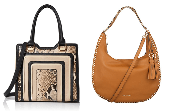 different shaped brown handbags