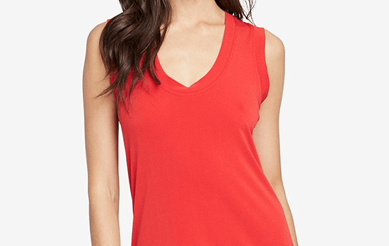 v-neckline coral colored shirt