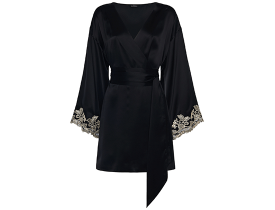 silky black sexy robe with embroidery