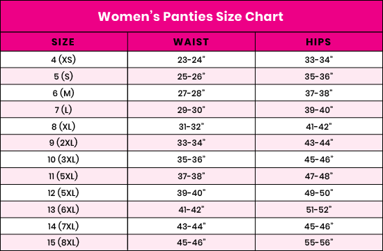 women's panties size chart