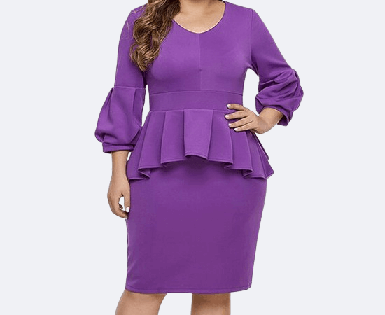 woman in purple peplum dress