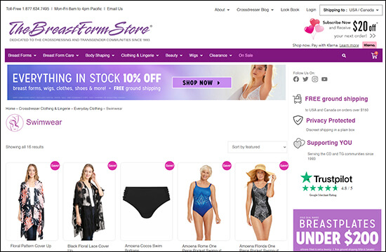 The Breast Form Store website