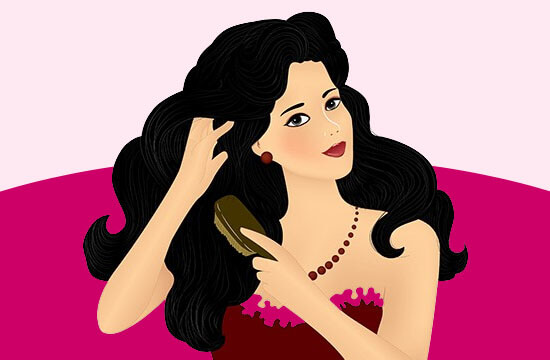 illustration of woman brushing hair
