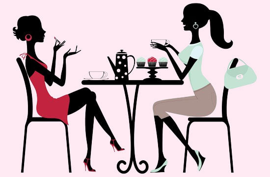 silhouette of girls having tea
