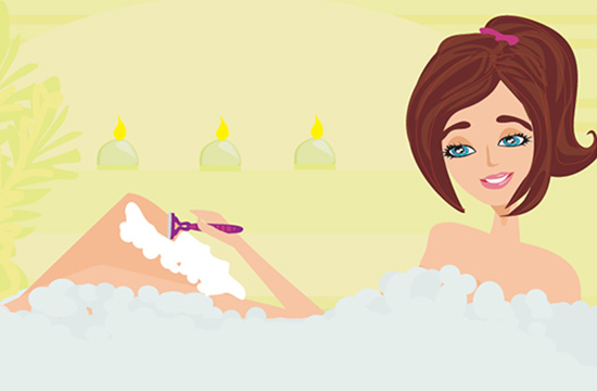 cartoon girl shaving in tub
